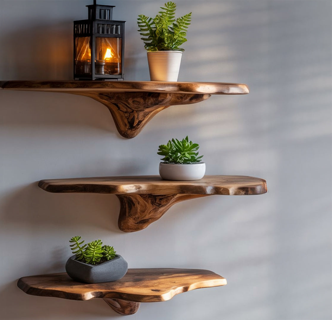 Live Edge Floating Shelves – Handcrafted Solid Wood Wall Shelves for Modern Home Decor