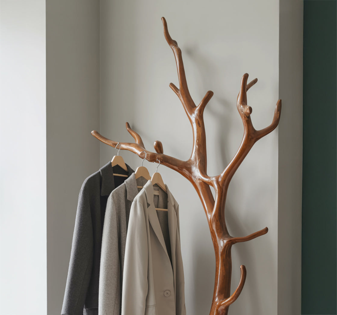 Solid Wood Tree Hanger Stand – Handmade Branch Coat Rack for Entryway & Bedroom