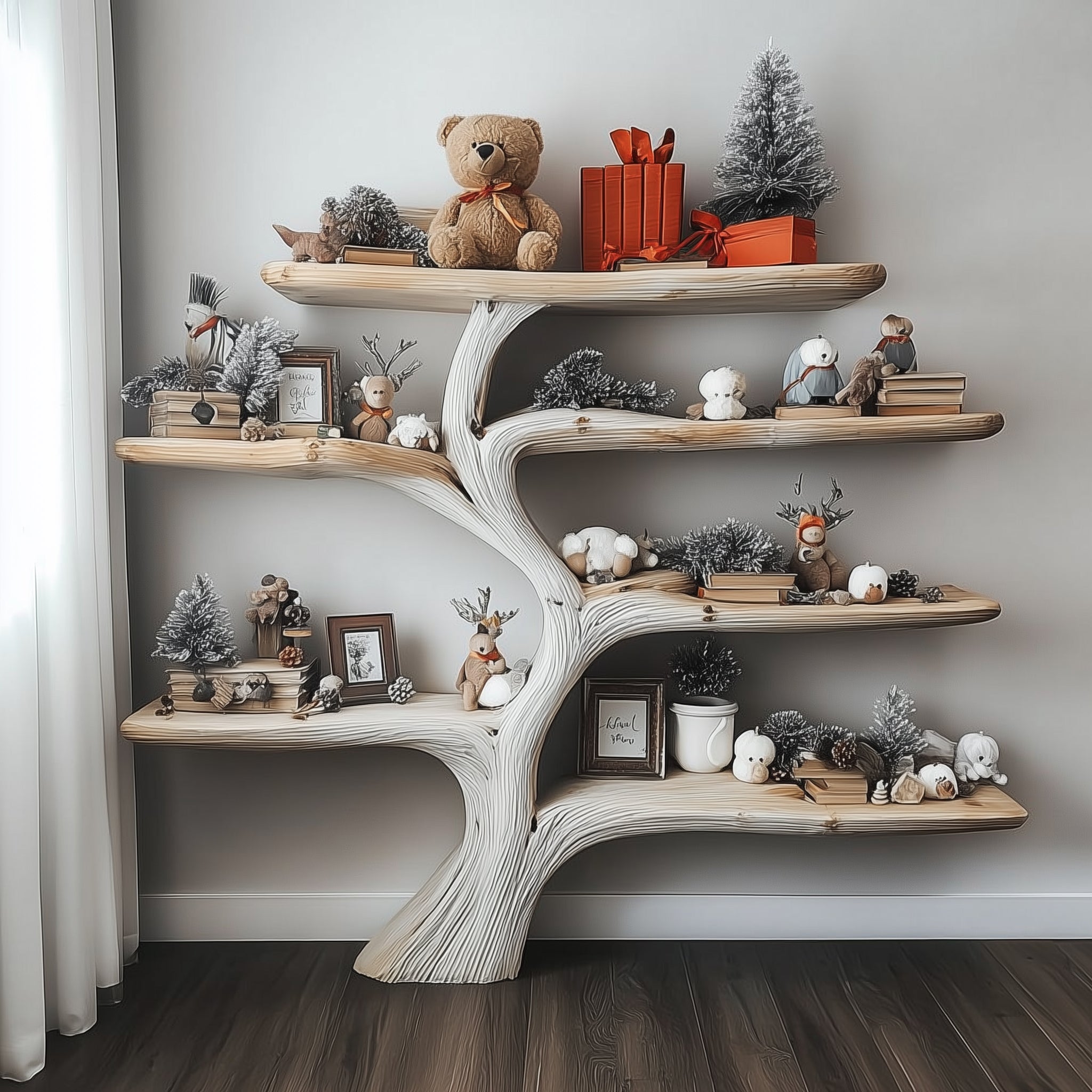 Montessori-Inspired Tree Bookshelf – Handmade Wooden Wall Shelf for Kids Room