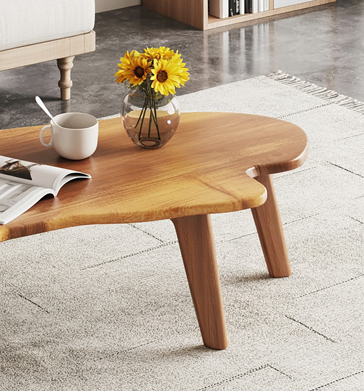 Handcrafted Solid Wood Coffee Table with Organic Curved Top – Modern Center Table