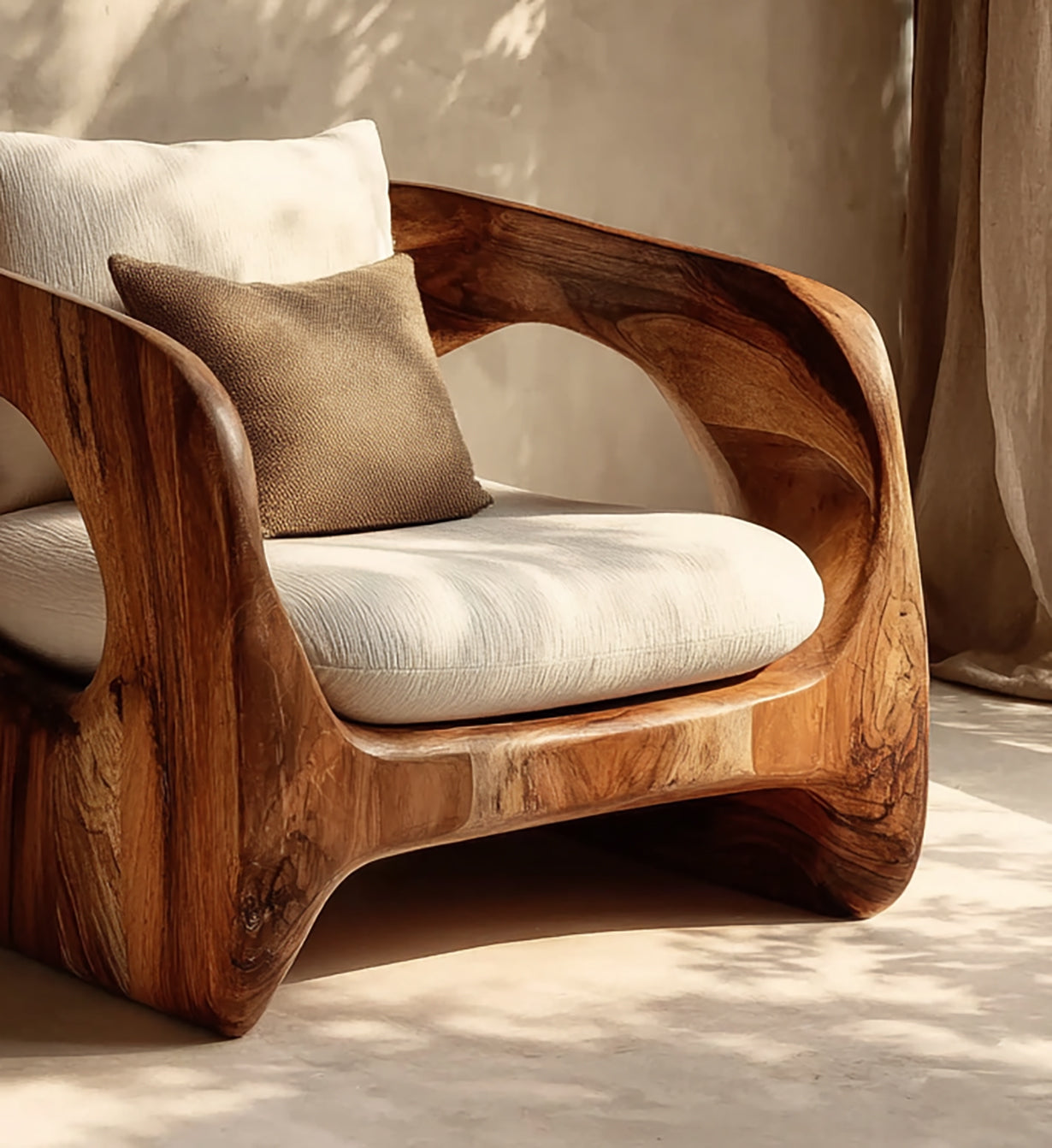 Handcrafted Organic Accent Chair – Solid Wood Sculptural Frame Armchair for Living Room