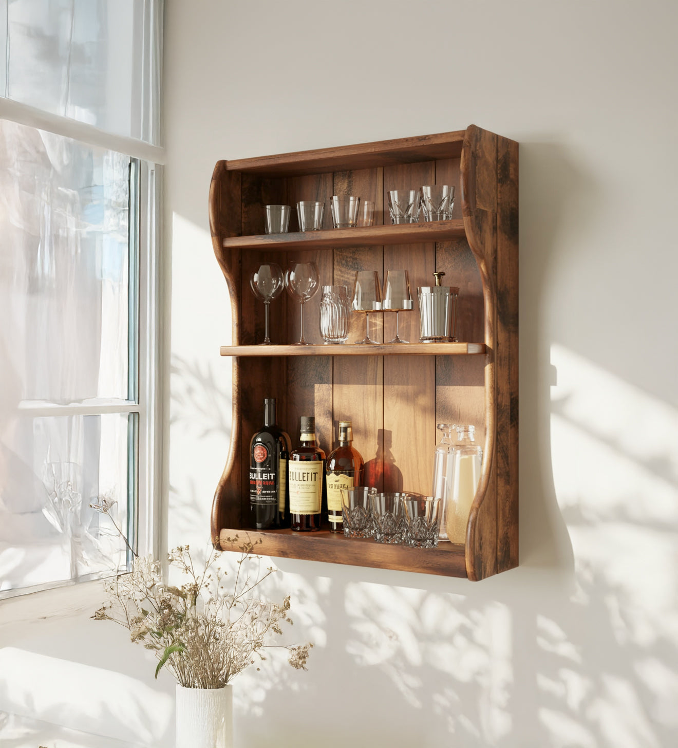 Handcrafted Bar Wall Shelf – Live Edge Floating Home Bar Decor