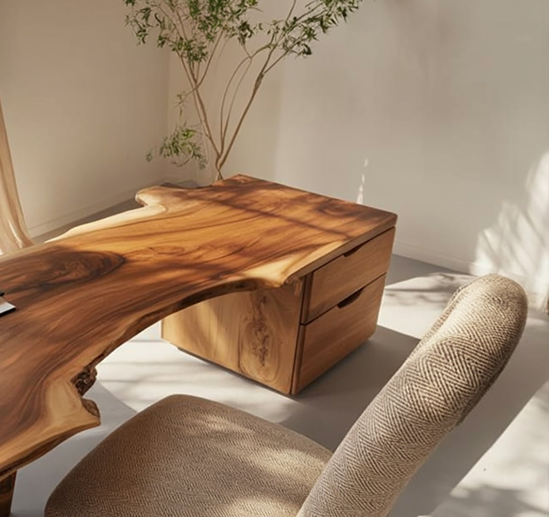 Handcrafted Live Edge Solid Wood Writing Desk with Storage – Modern Rustic