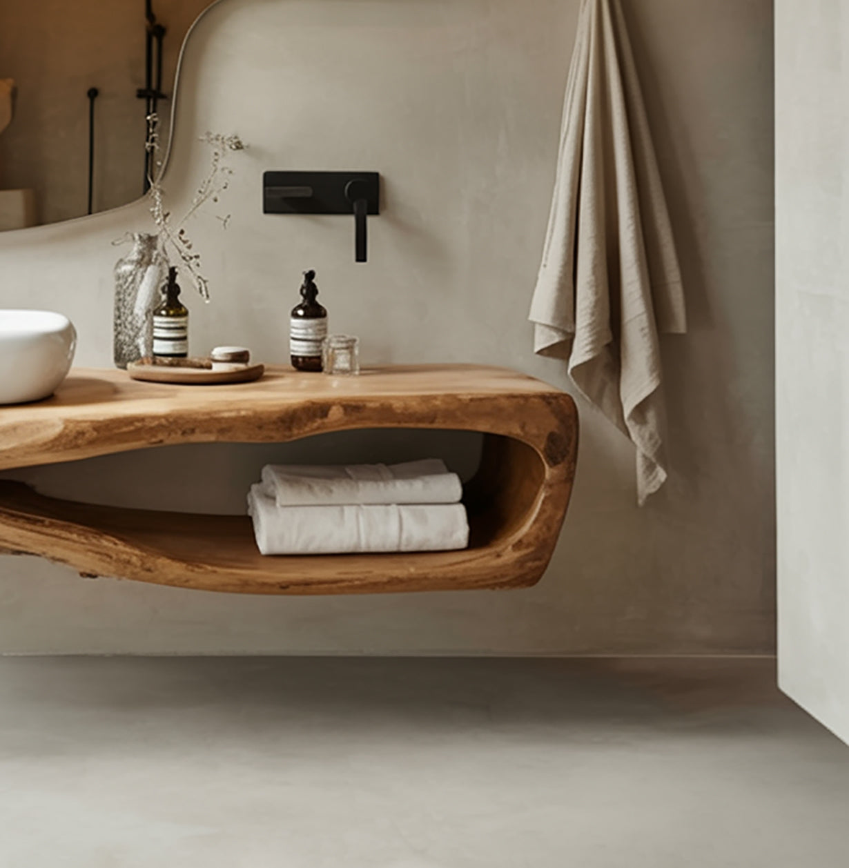 Rustic Floating Bathroom Vanity – Live Edge Solid Wood Handmade Wall Mounted Sink