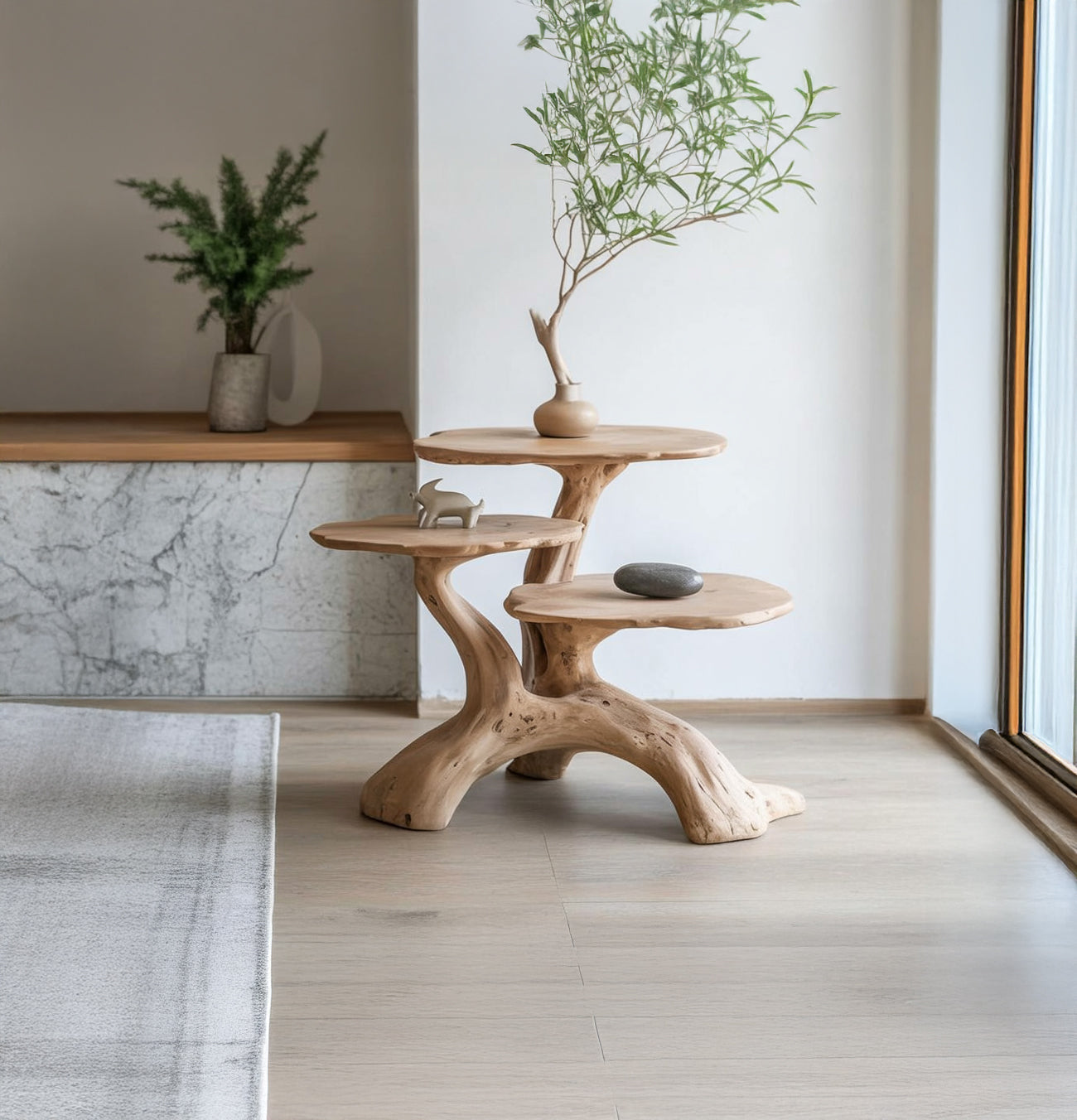Handcrafted Wooden End Table – Natural Sculptural Design