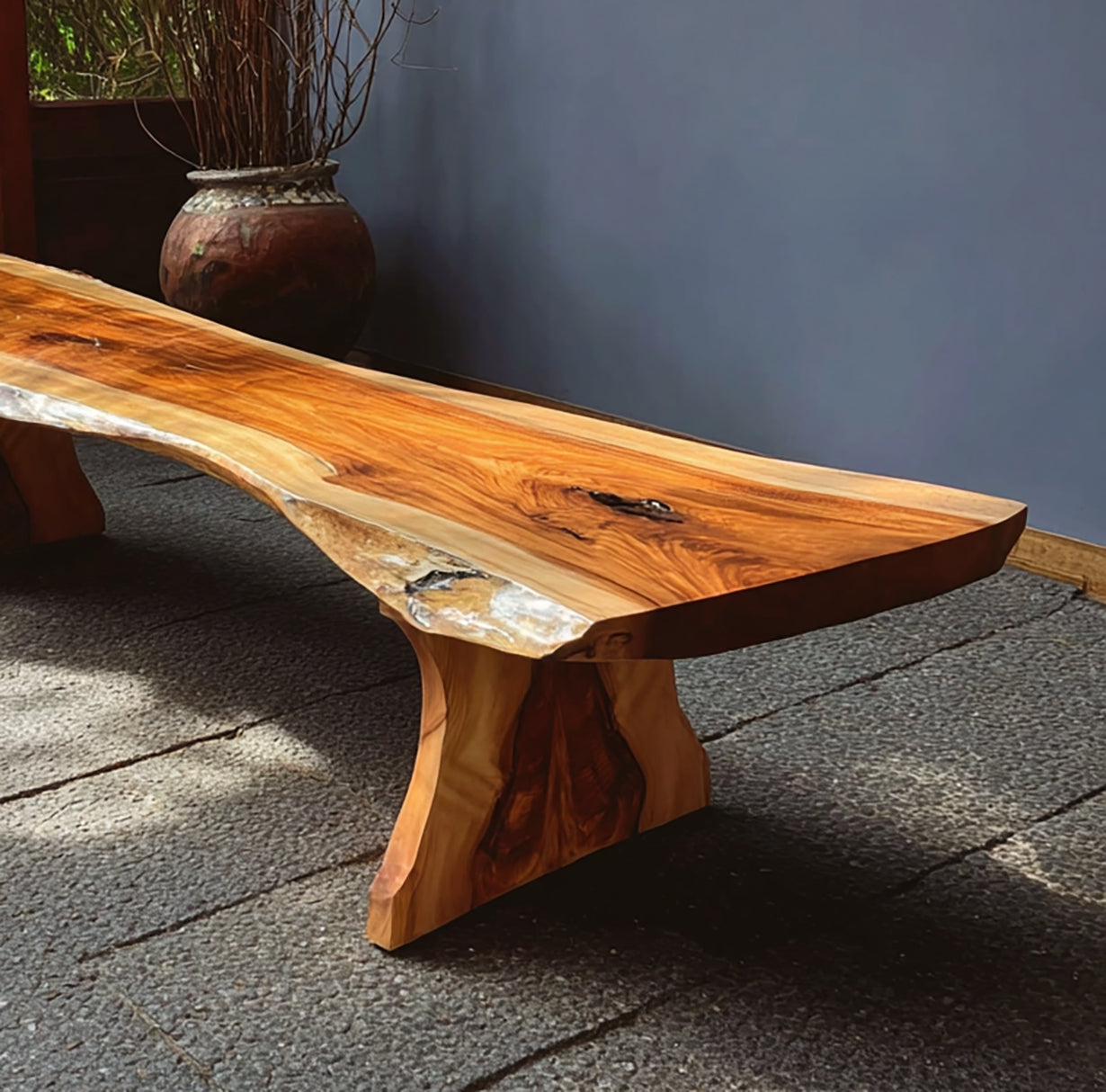 Handcrafted Modern Wooden Bench– Sculptural Live Edge Design for Indoor or Outdoor Spaces