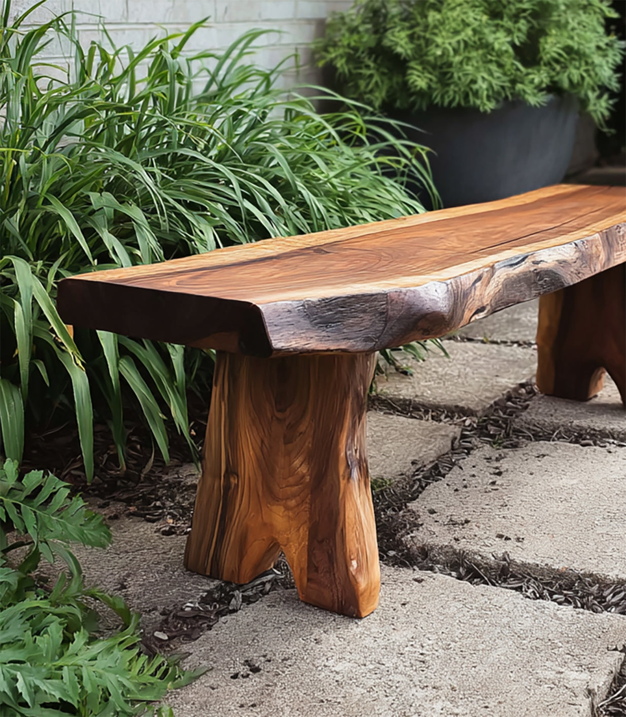 Handcrafted Live Edge Walnut Bench – Rustic Solid Wood Entryway & Dining Seat
