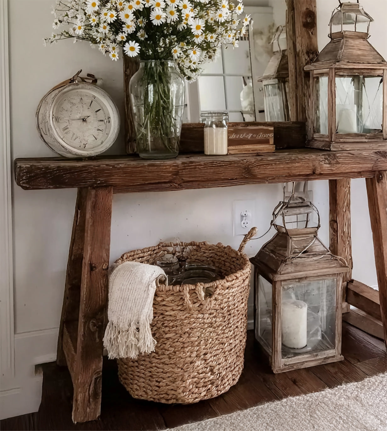 Rustic Farmhouse Console Table – Handmade Solid Wood Entryway Table with Natural Finish