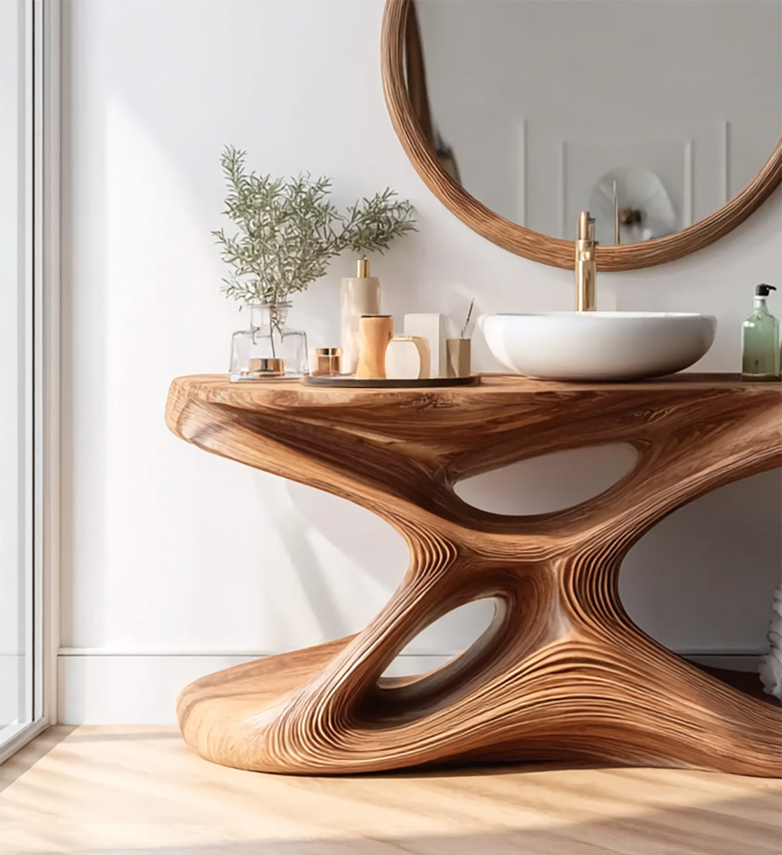 Handcrafted Corner Bathroom Vanity – Rustic Single Sink Cabinet with Shelf