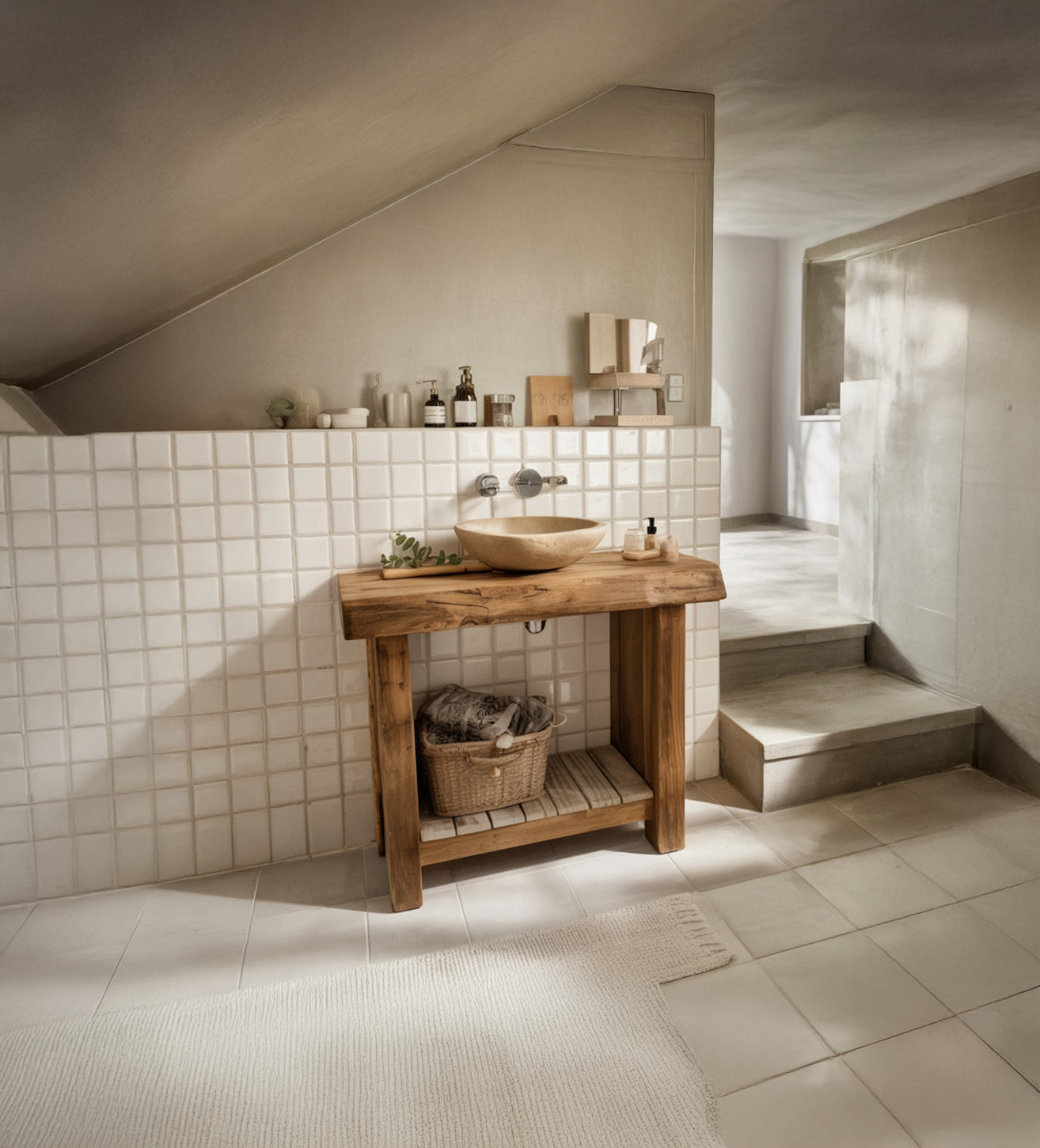 Handmade Solid Wood Bathroom Vanity – Rustic Live Edge Sink Console with Shelf