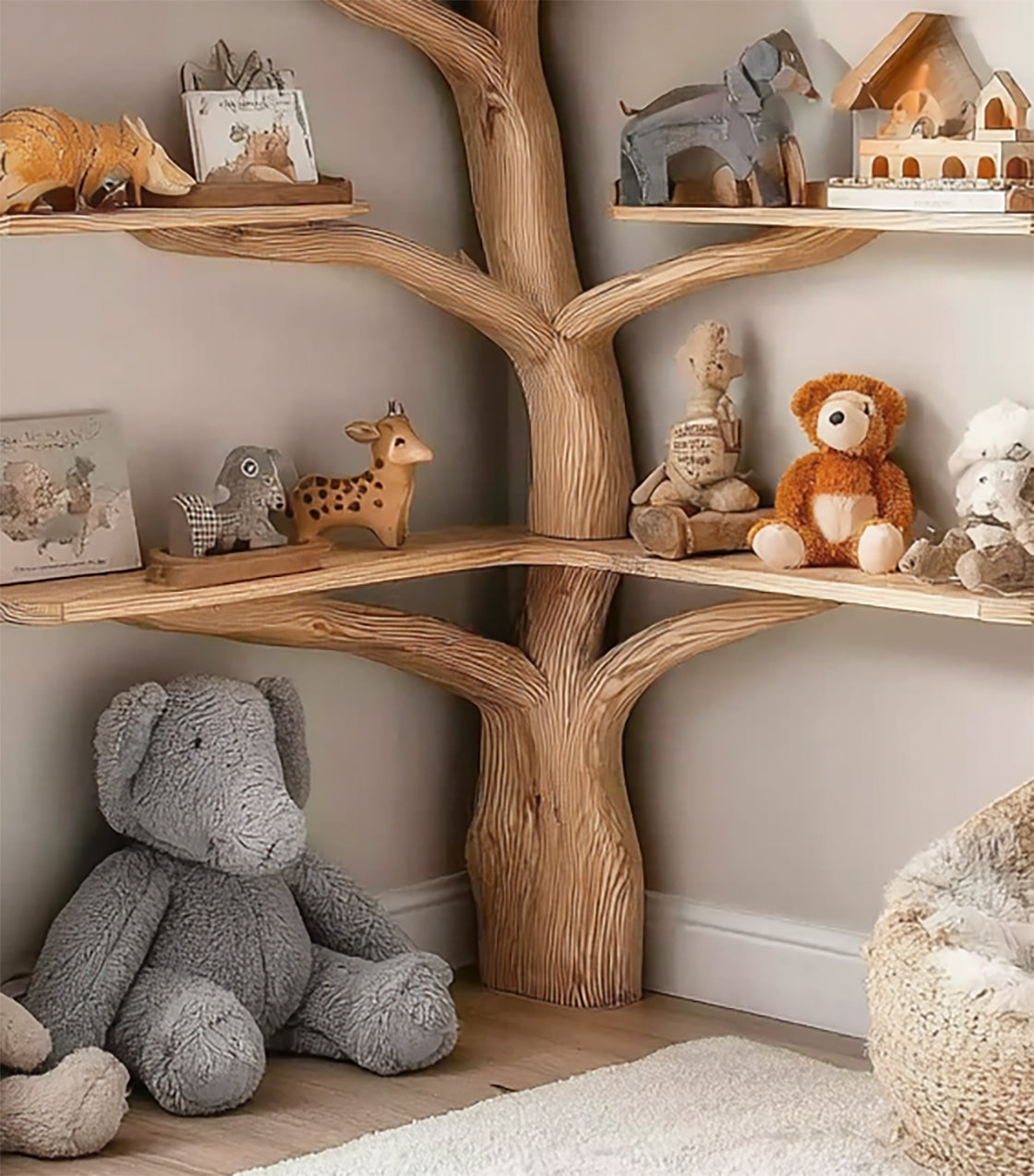 Kids Tree Bookshelf – Wooden Tree Shaped Bookcase for Nursery or Playroom