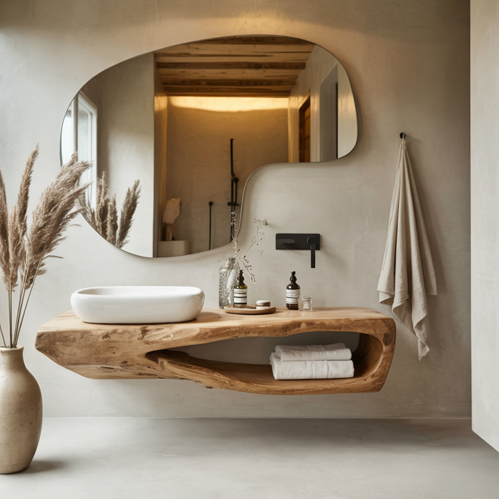 Rustic Floating Bathroom Vanity – Live Edge Solid Wood Handmade Wall Mounted Sink