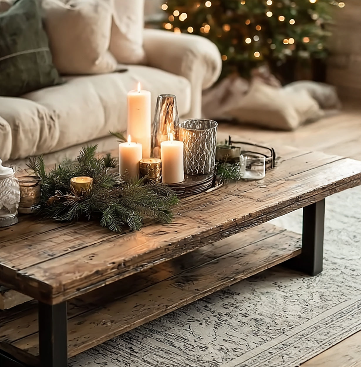 Rustic Farmhouse Coffee Table – Handmade Live Edge Solid Wood with Metal Legs
