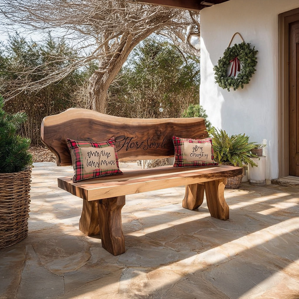 Handmade Live Edge Wooden Bench – Rustic Solid Wood Entryway & Garden Seating