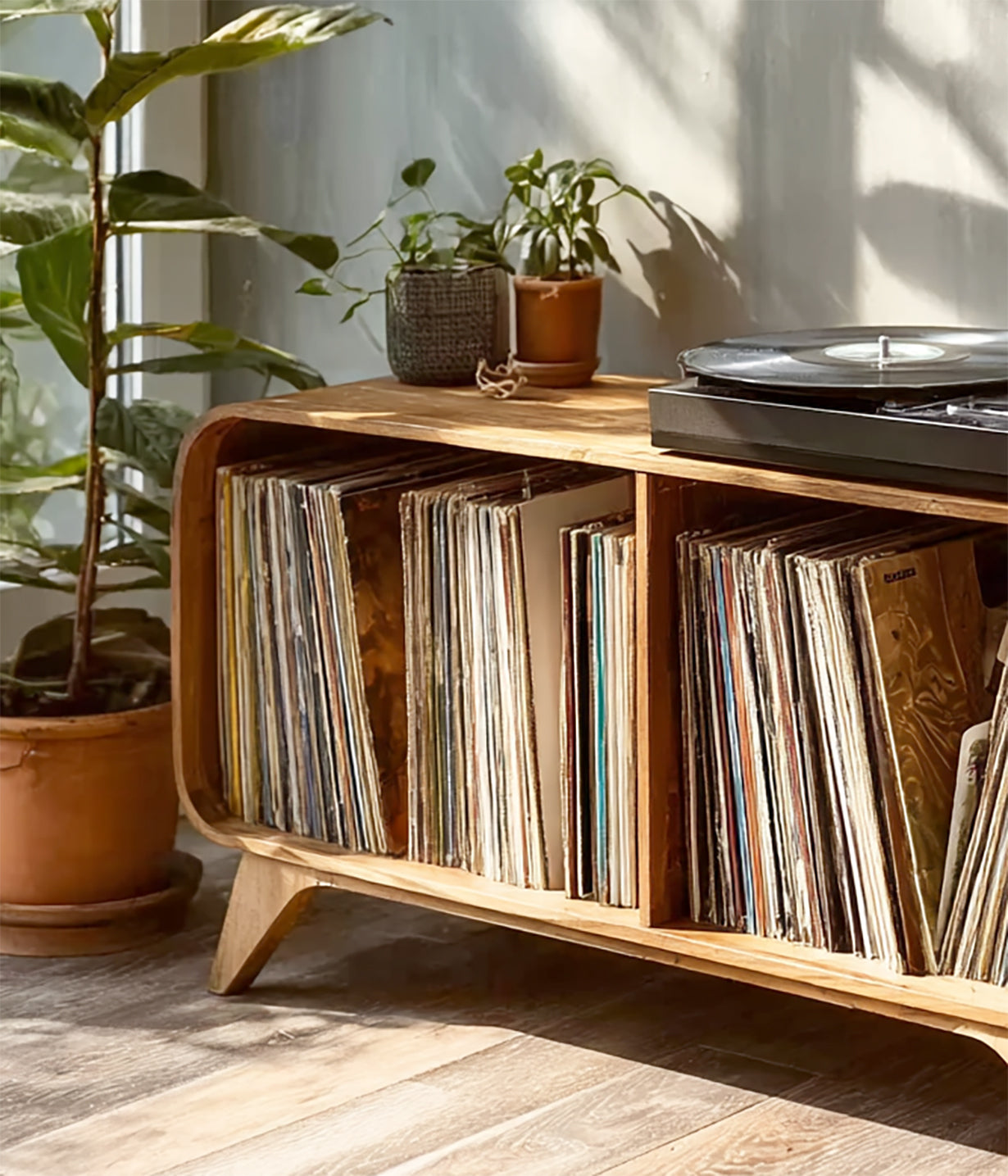 Handcrafted Natural Wood Record Player Stand – Custom Turntable Storage Cabinet