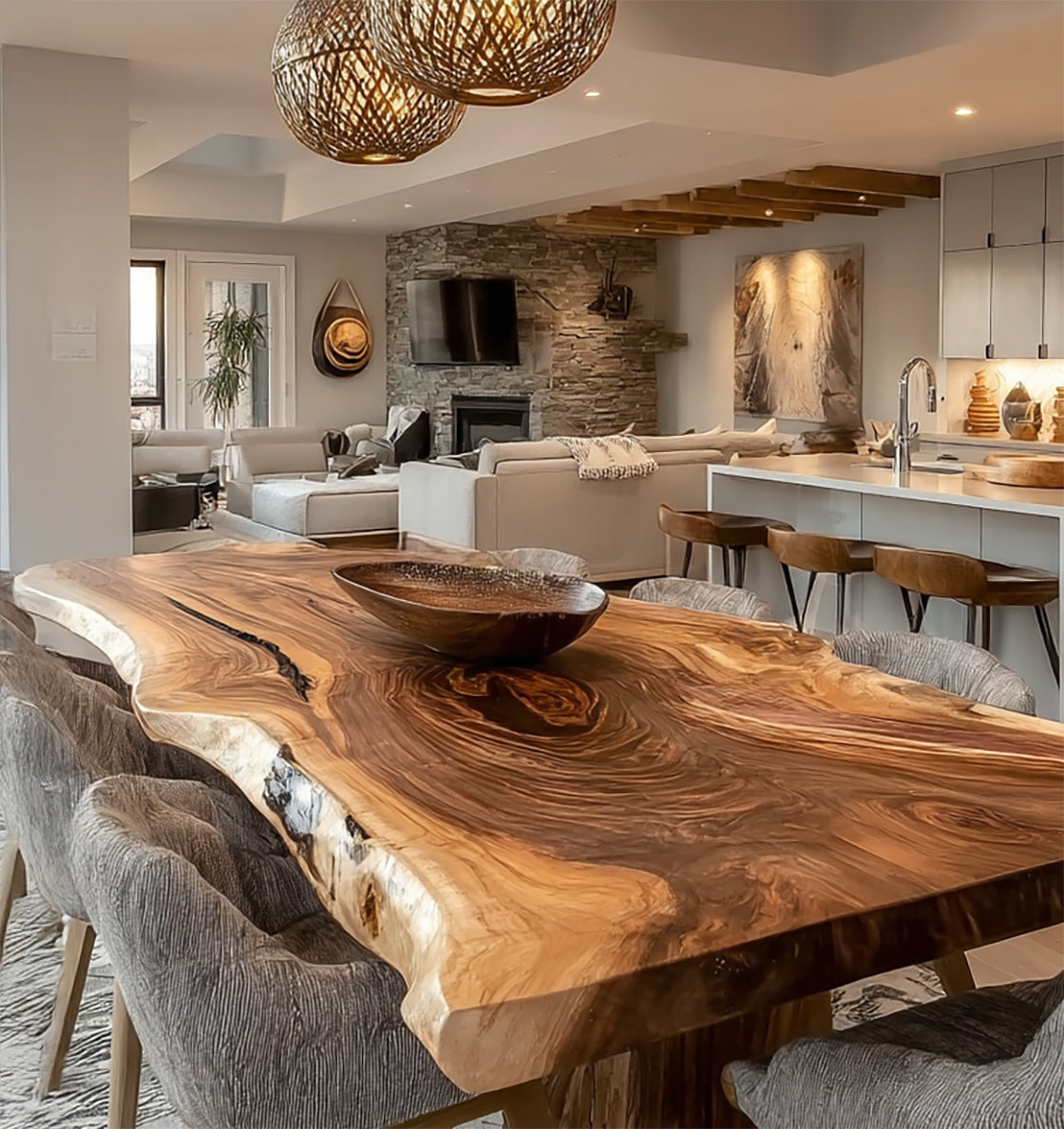 Live Edge Solid Wood Dining Table – Handmade Natural Slab, Rustic Farmhouse Table