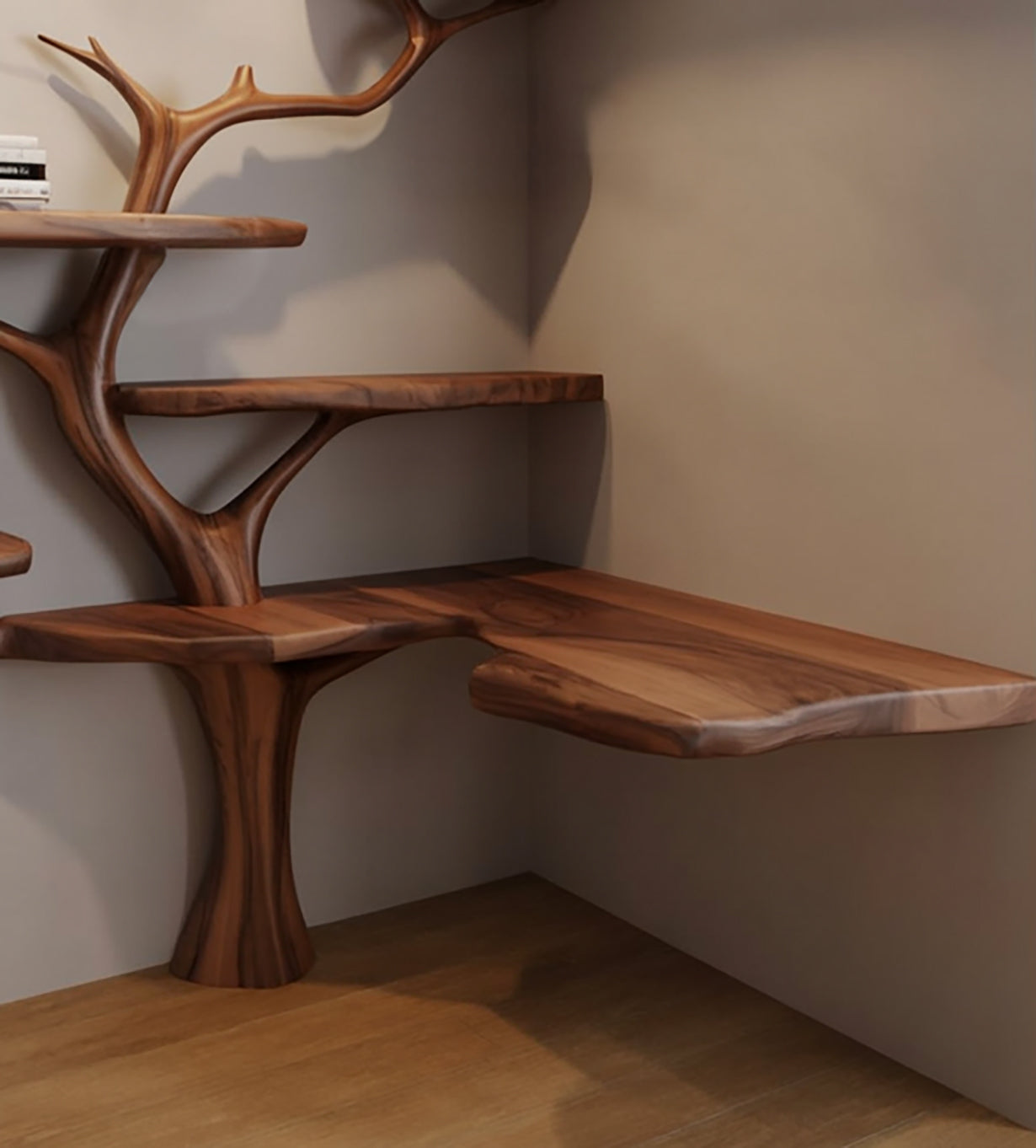 Driftwood Branch Floating Bookshelf Hall Tree With Wood Bench