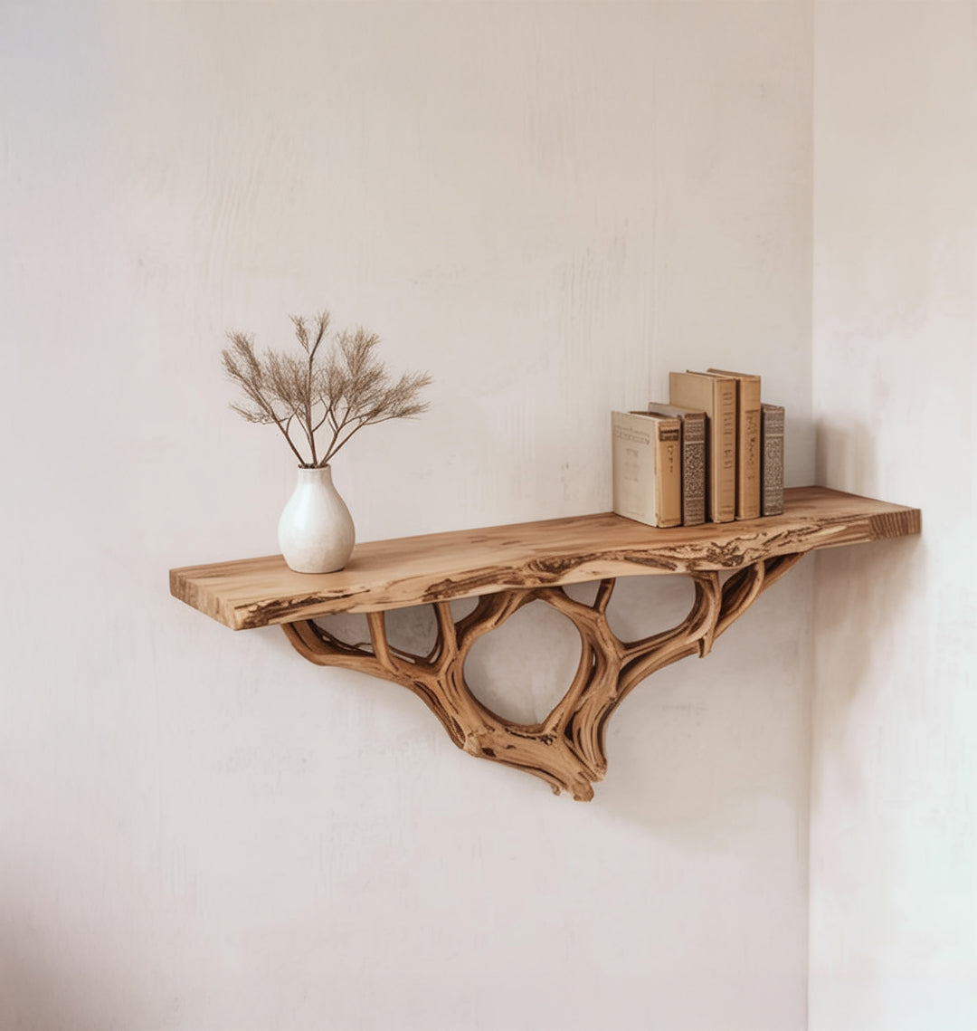 Floating Tree Bookshelf Wall Mount Solid Wood Unique Shelving Driftwood Branch Wall Art