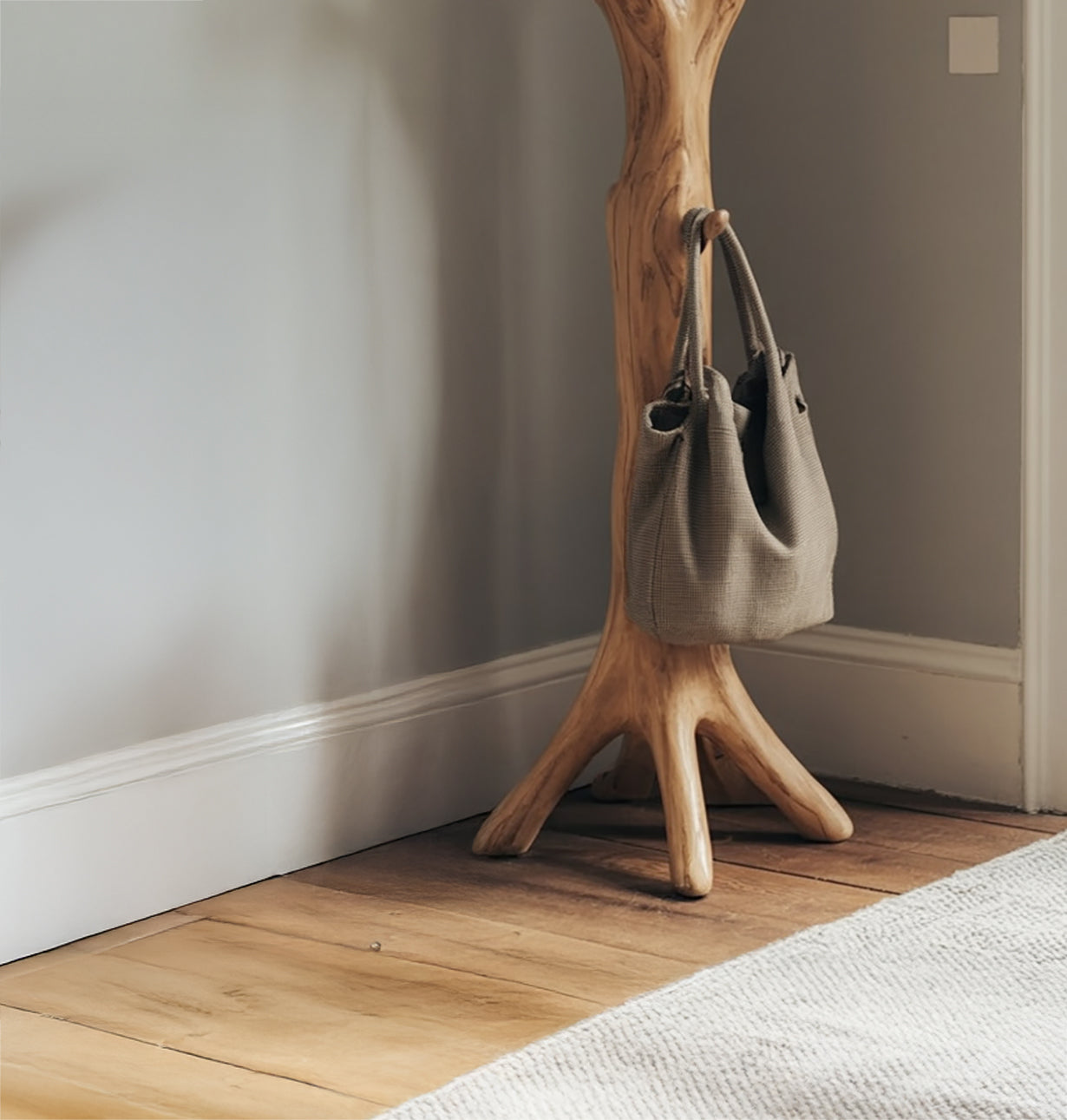 Rustic Wooden Standing Coat Rack – Handmade Tree Branch Hook Organizer