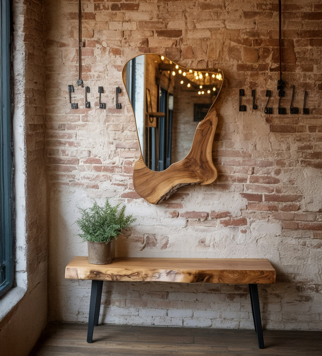 Modern Live Edge Wall Mirror – Handmade Wooden Mirror for Living Room & Bathroom