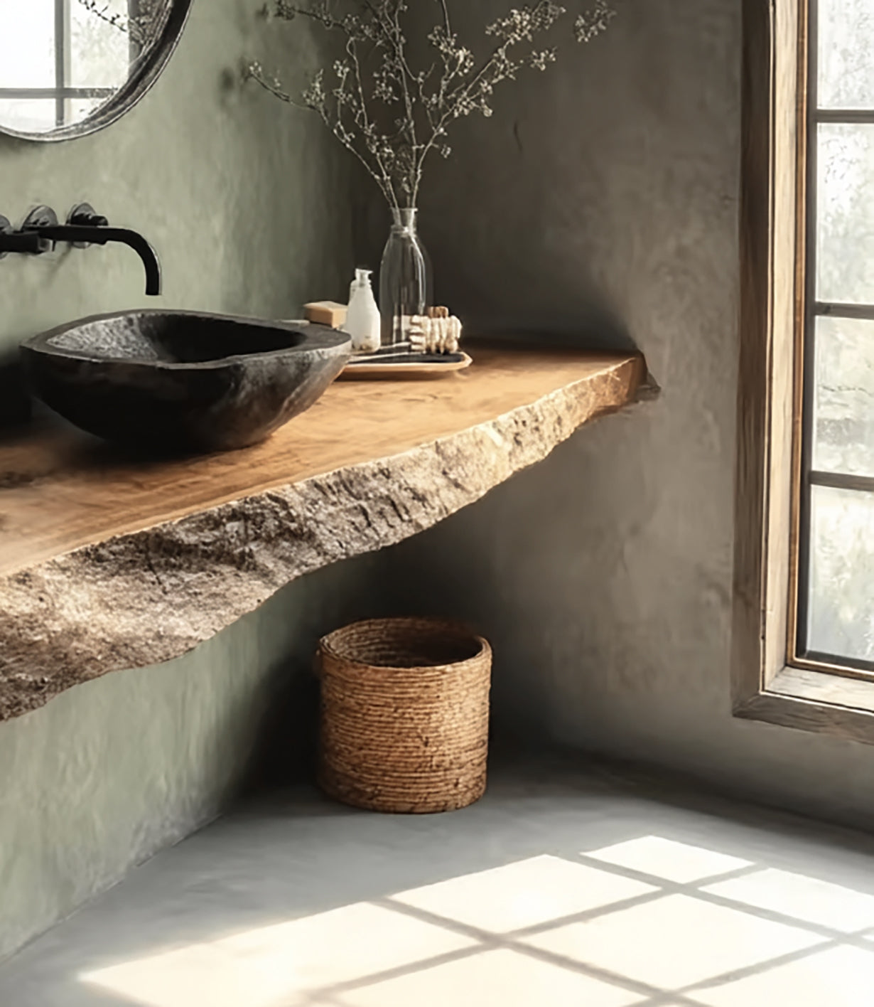 Rustic Floating Vanity Shelf – Handcrafted Live Edge Bathroom Shelf with Brackets
