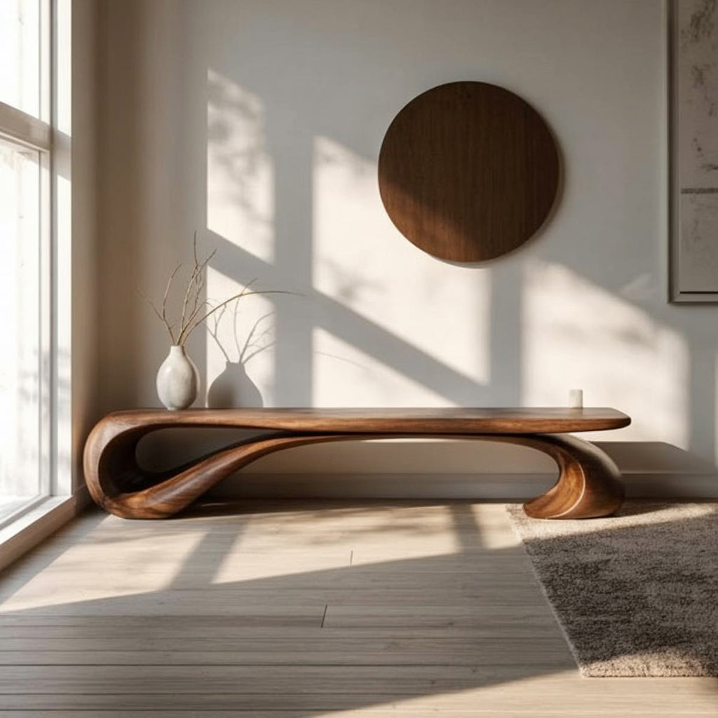 Handcrafted Walnut Bench – Organic Sculptural Mid-Century Design