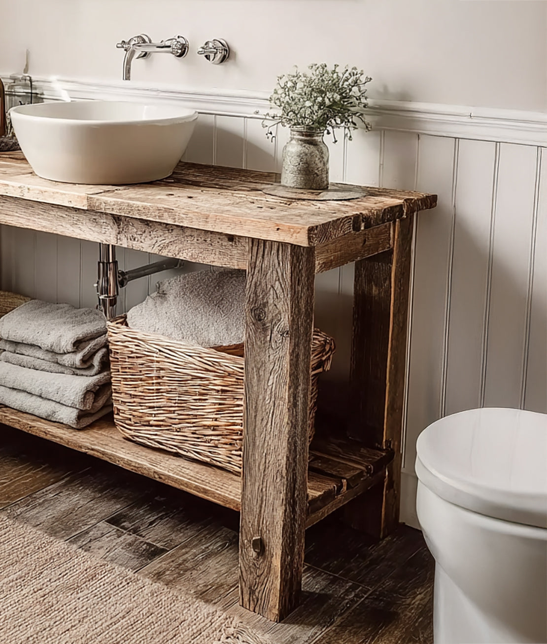 Rustic Wood Bathroom Vanity – Farmhouse Sink Console, Handmade Solid Wood