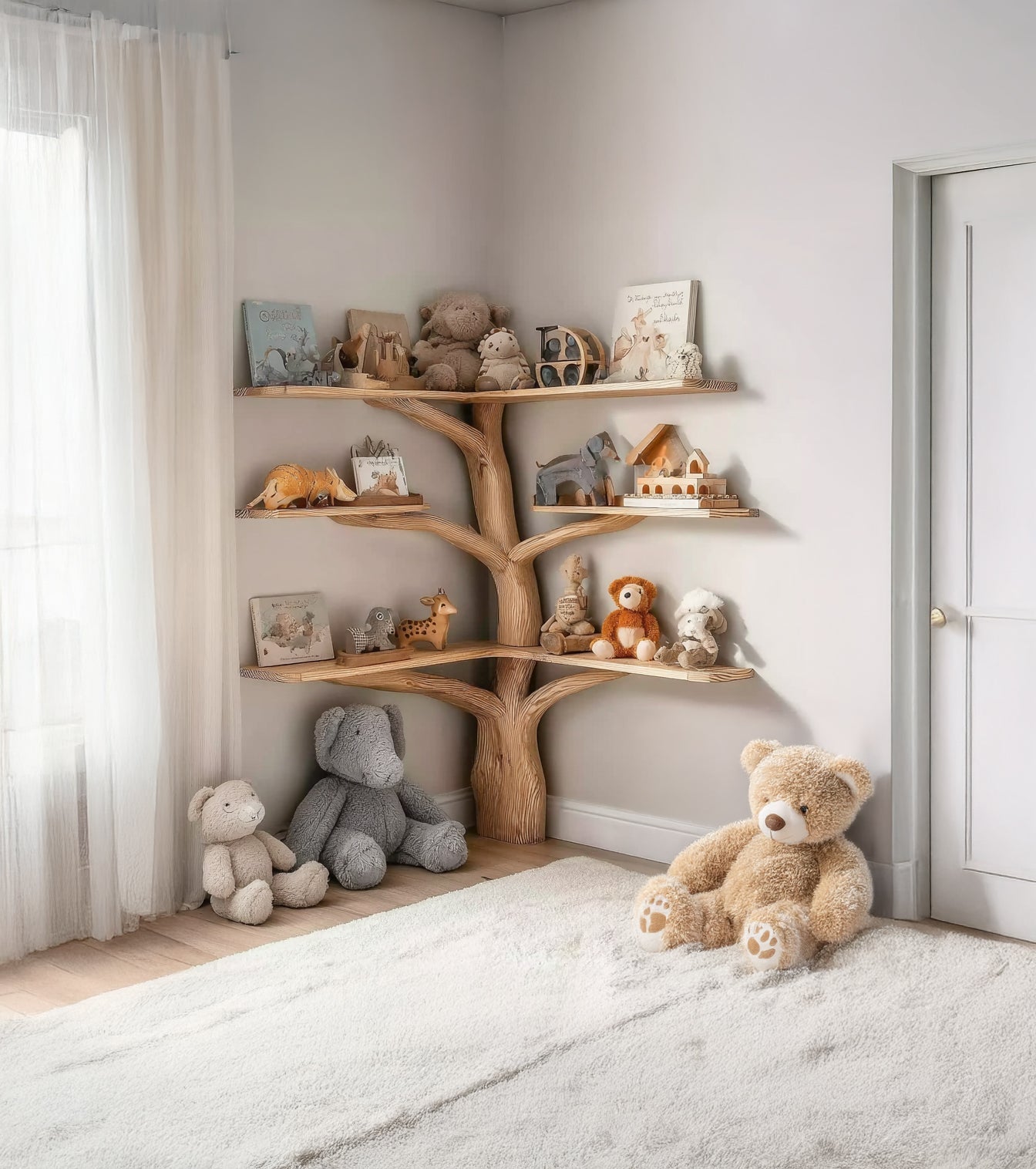 Kids Tree Bookshelf – Wooden Tree Shaped Bookcase for Nursery or Playroom