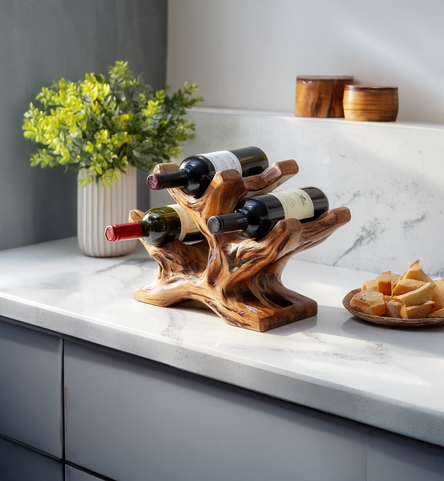 Rustic Farmhouse Wine Bottle Holder – Solid Wood Rack for Kitchen or Home Bar