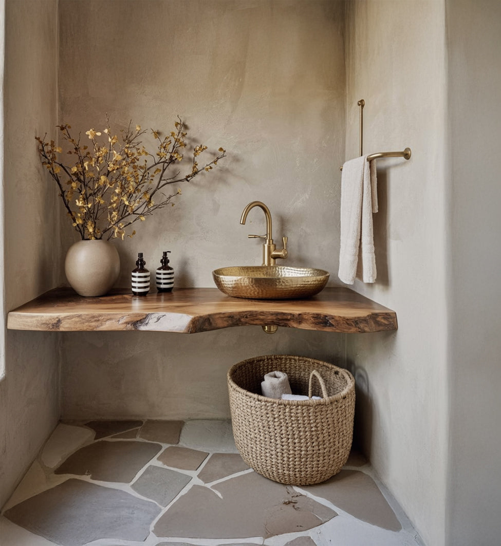 Live Edge Floating Vanity Shelf – Rustic Solid Wood Bathroom Organizer