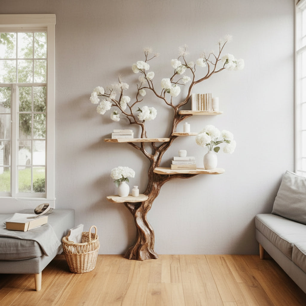 Solid Wood Tree Shelf – Handcrafted Nature-Inspired Display