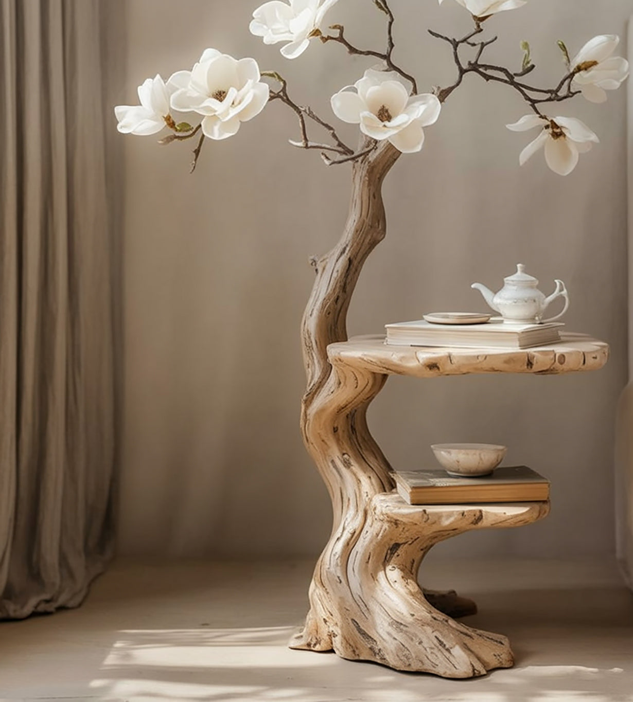 Farmhouse Round End Table – Live Edge Coffee Table, Rustic Solid Wood Handmade Side Table