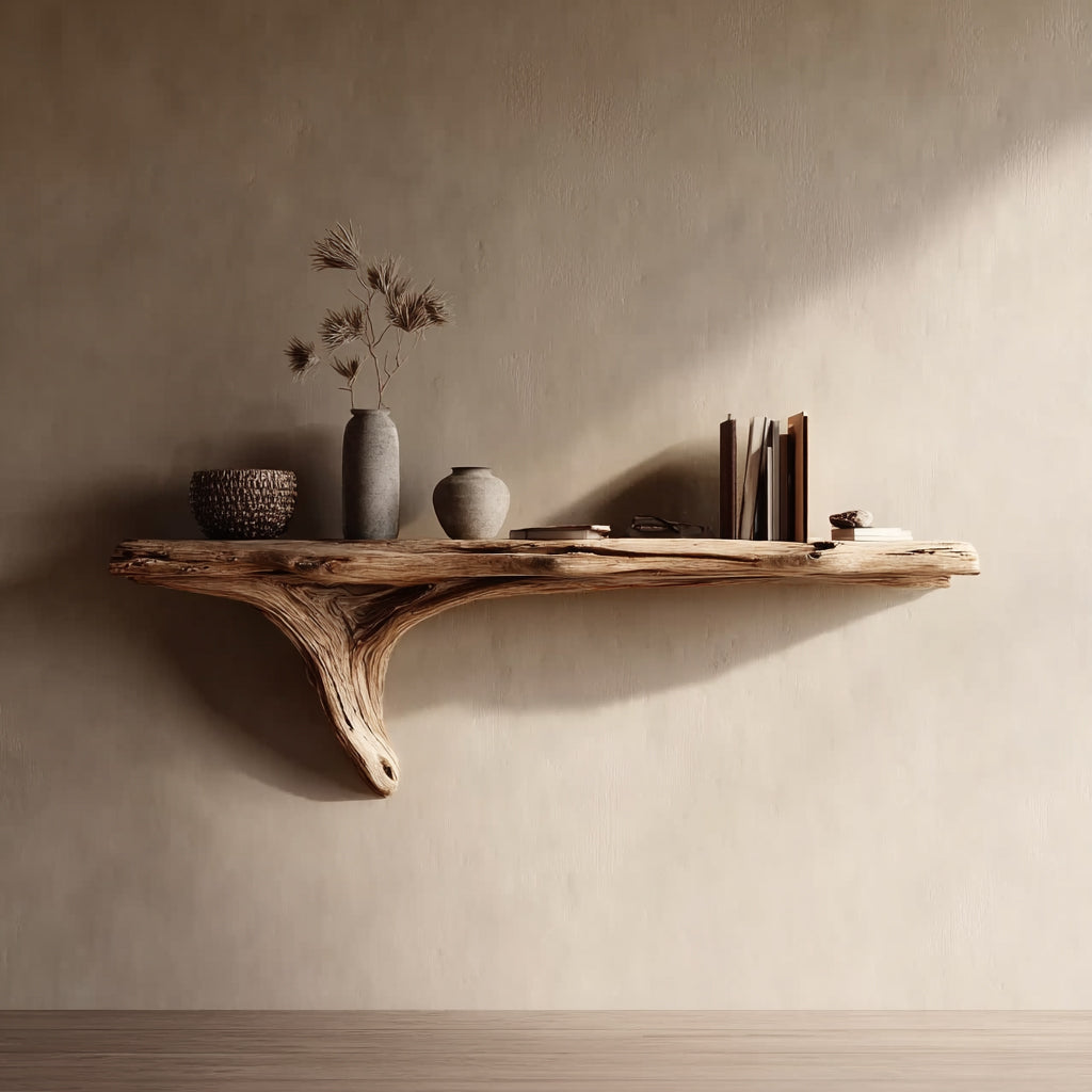 Handcrafted Floating Shelf – Natural Edge Wood Storage for Living Room