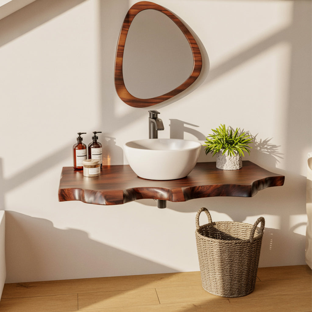 Handcrafted Floating Vanity – Wall Mounted Live Edge Bathroom Countertop