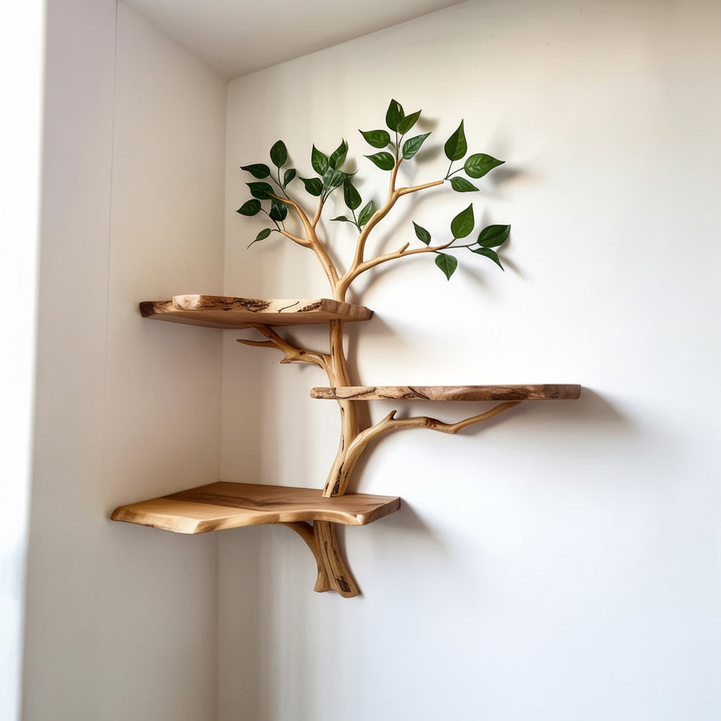 Driftwood Tree Branch Corner Shelf: Rustic Wall-Mounted Display