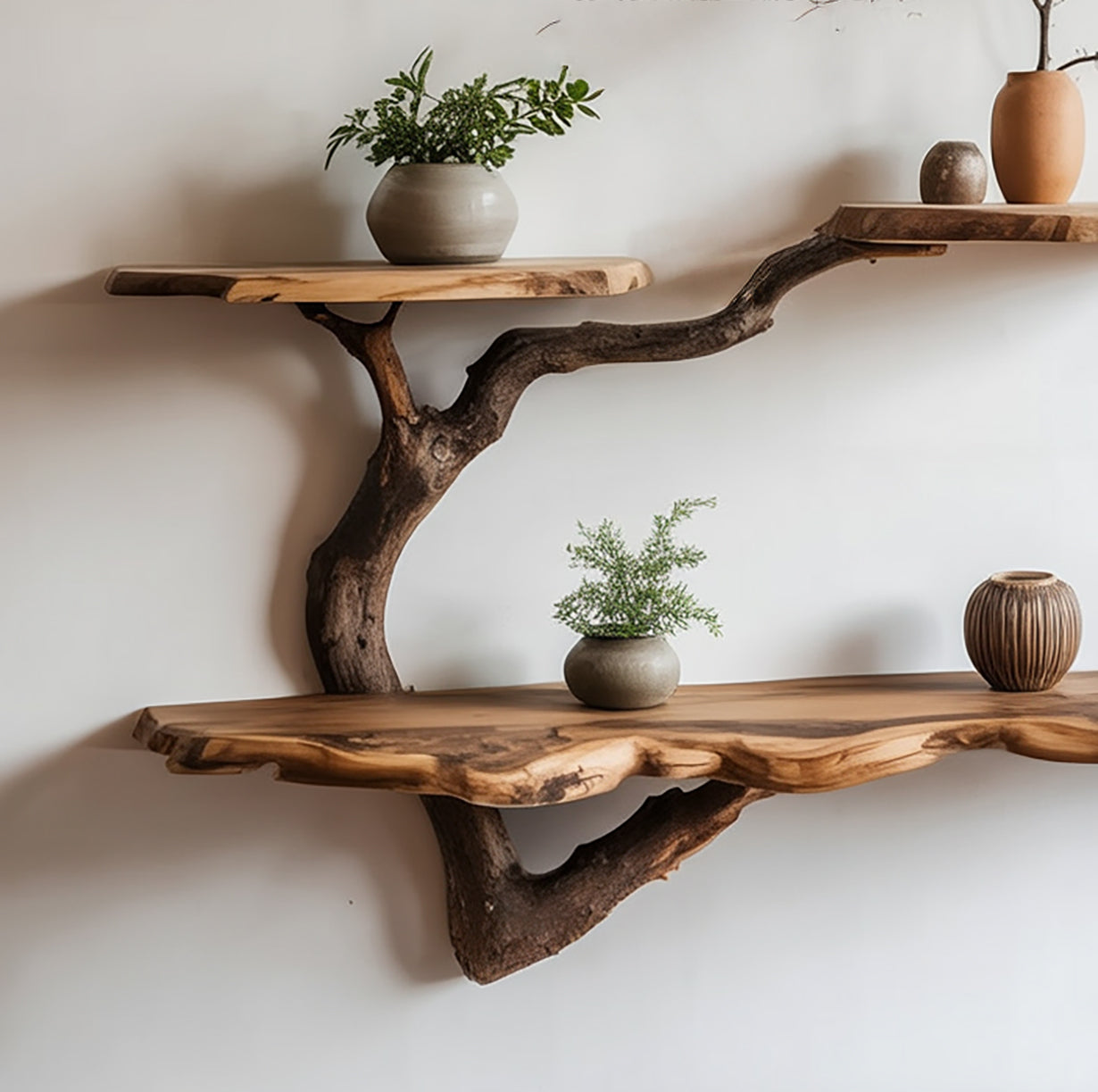 Tree Branch Floating Bookshelf – Reclaimed Solid Wood Wall Shelf