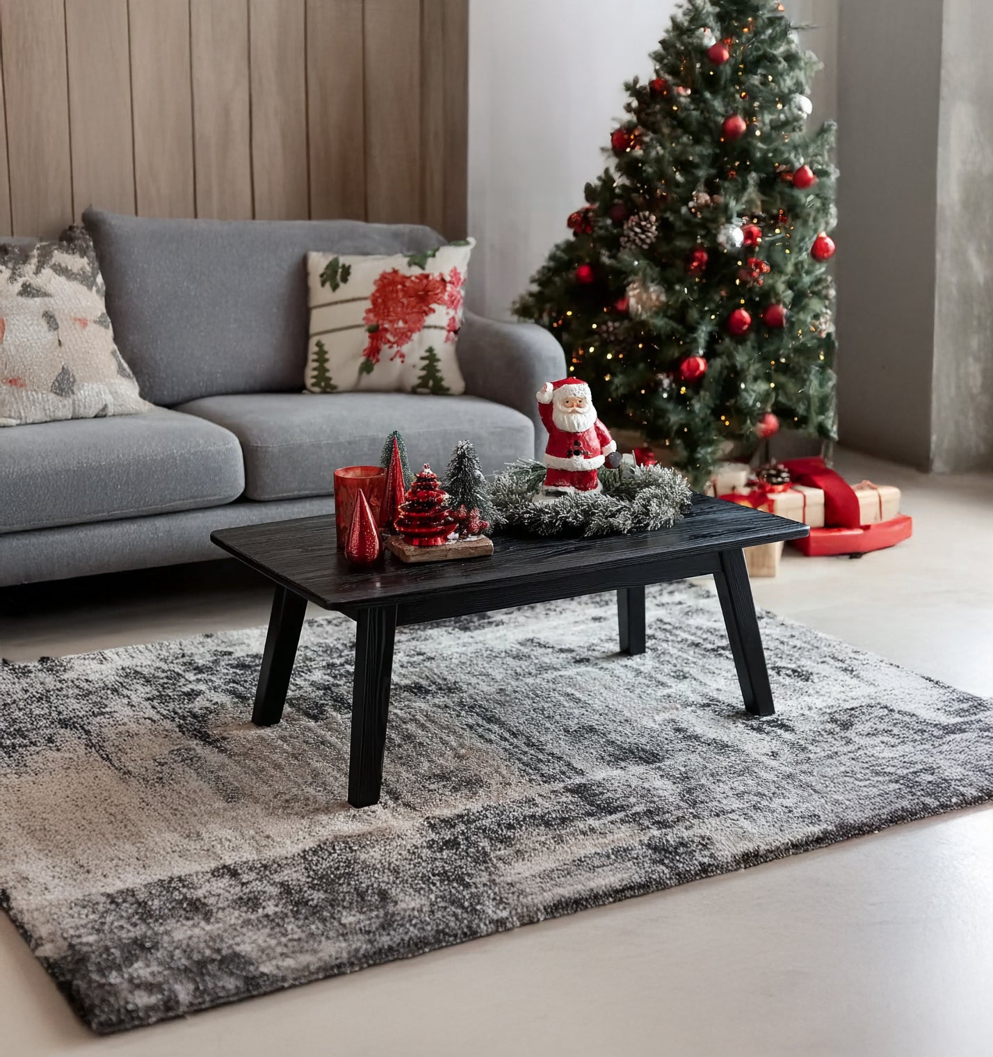 Rustic Black Wooden Coffee Table – Handmade Solid Wood Farmhouse Accent for Holiday