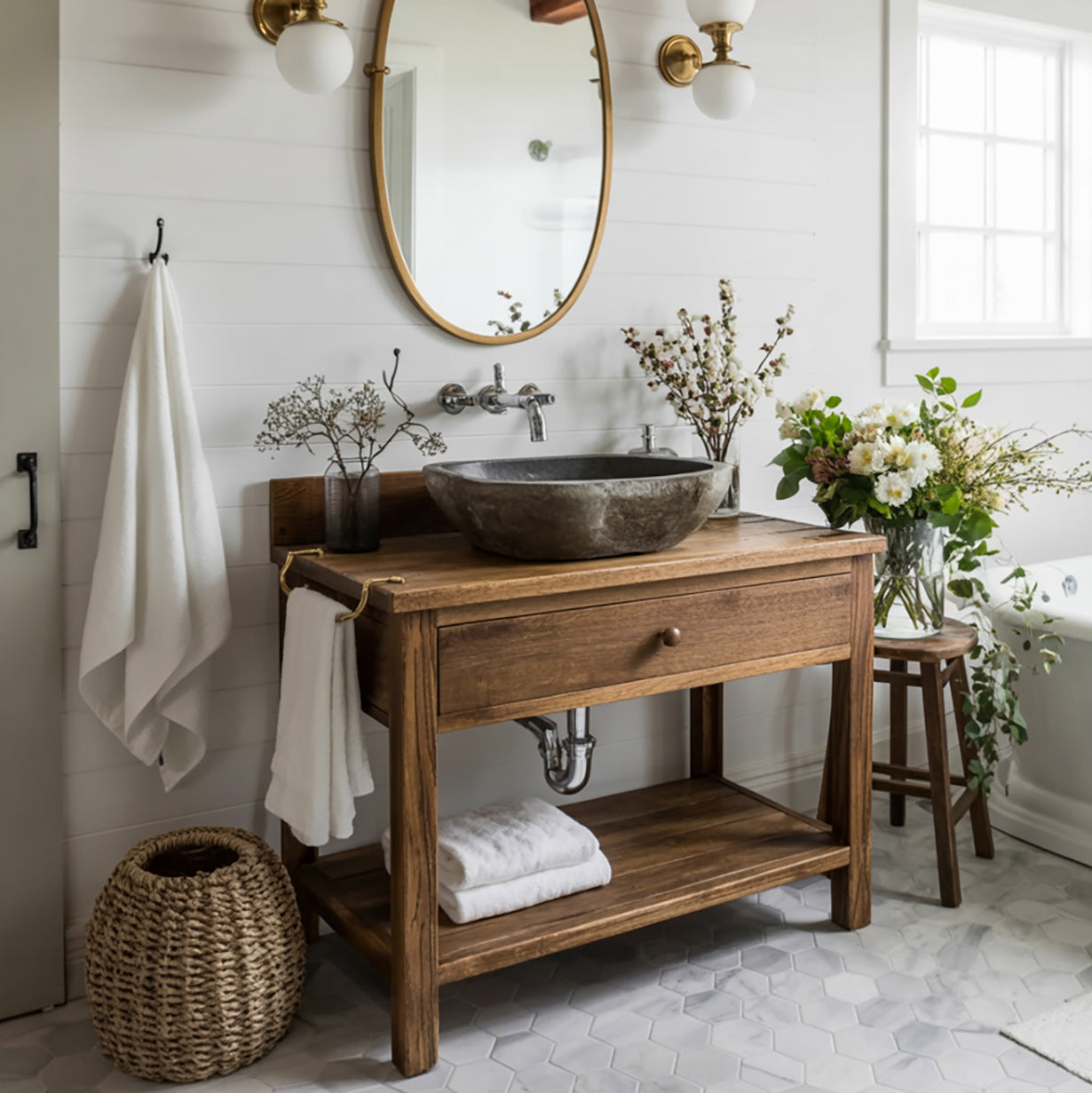 Rustic Bathroom Vanity – Handmade Farmhouse Wood Cabinet