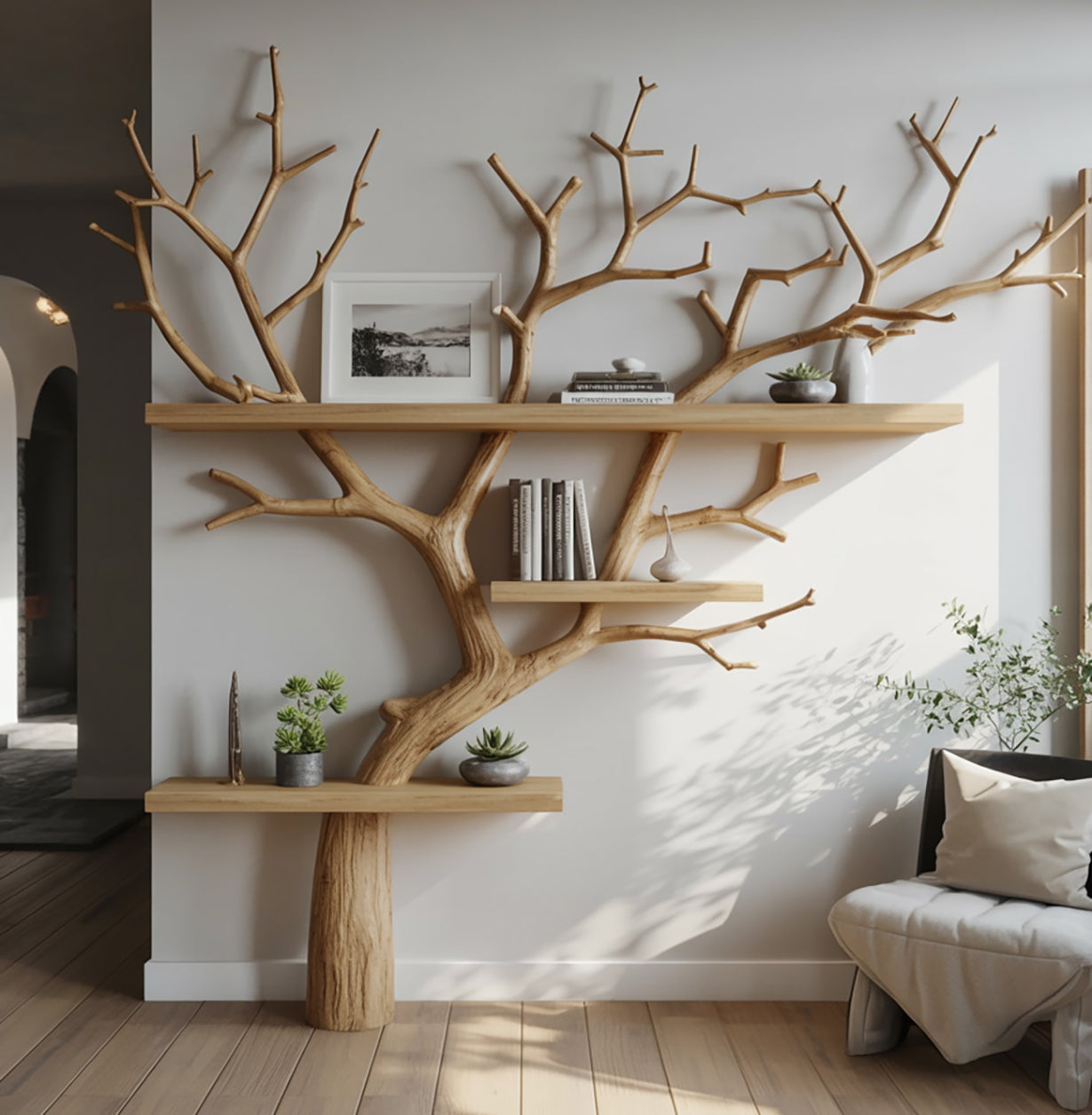 Driftwood Tree Bookshelf | Branch Floating Wall Shelf | Rustic Wooden Bookcase