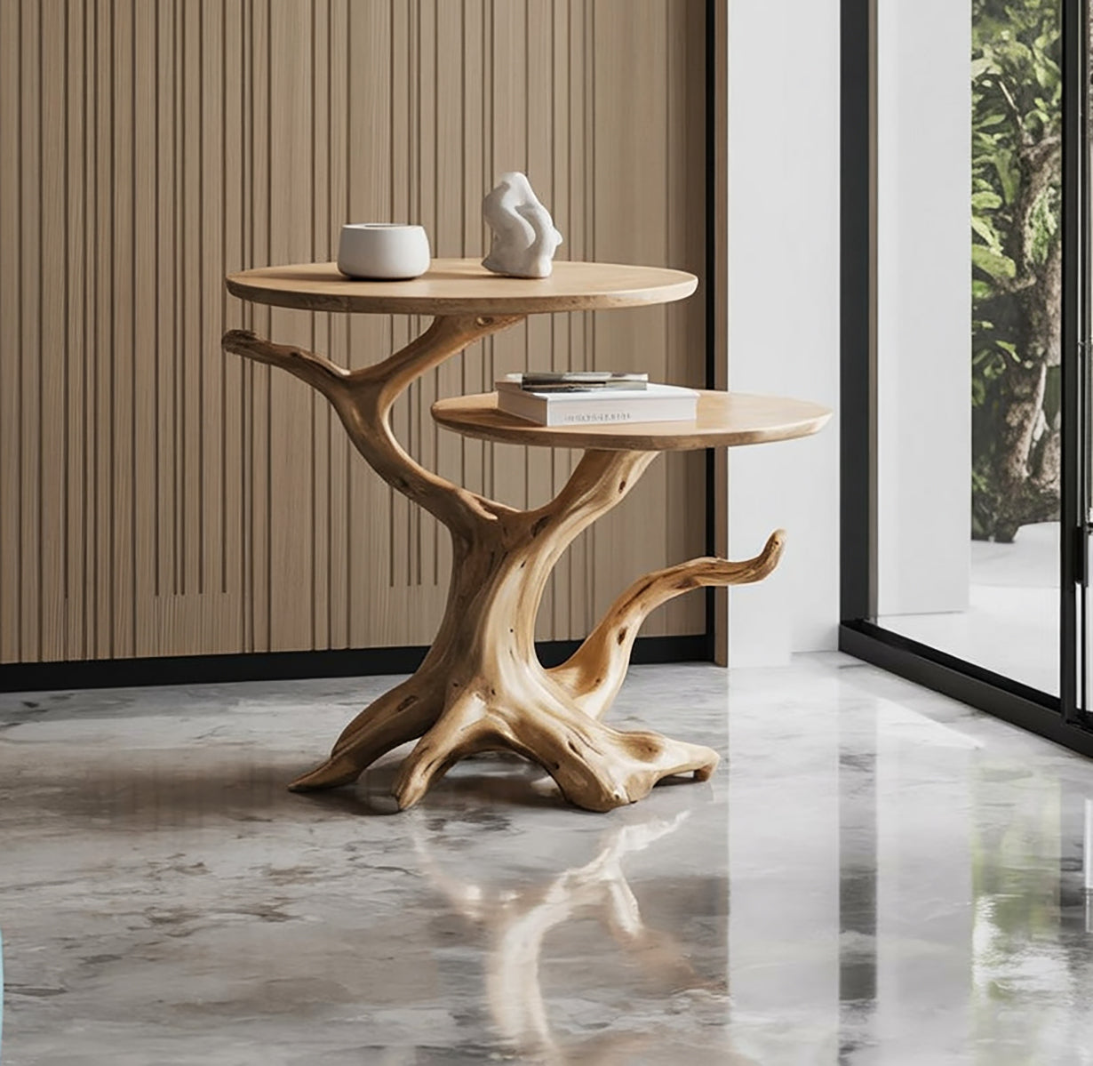 Rustic Solid Wood End Table – Nature-Inspired Tree Design