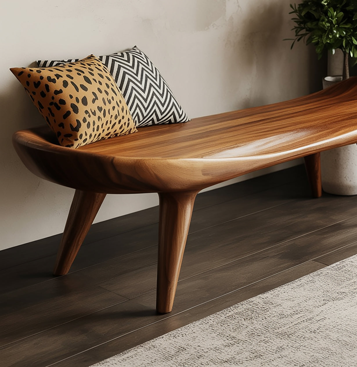 Handcrafted Solid Wood Bench with Sculpted Organic Design – Modern Rustic Seating
