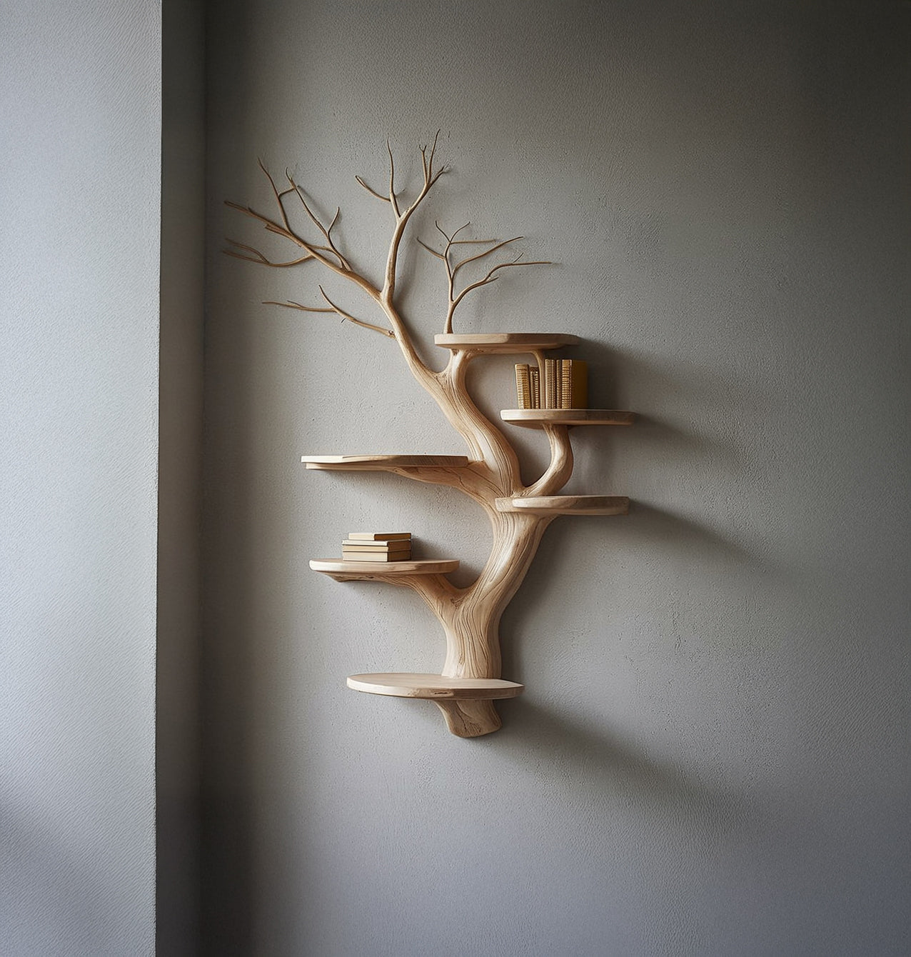 Tree Branch Floating Bookshelf – Solid Wood Driftwood Wall Decor