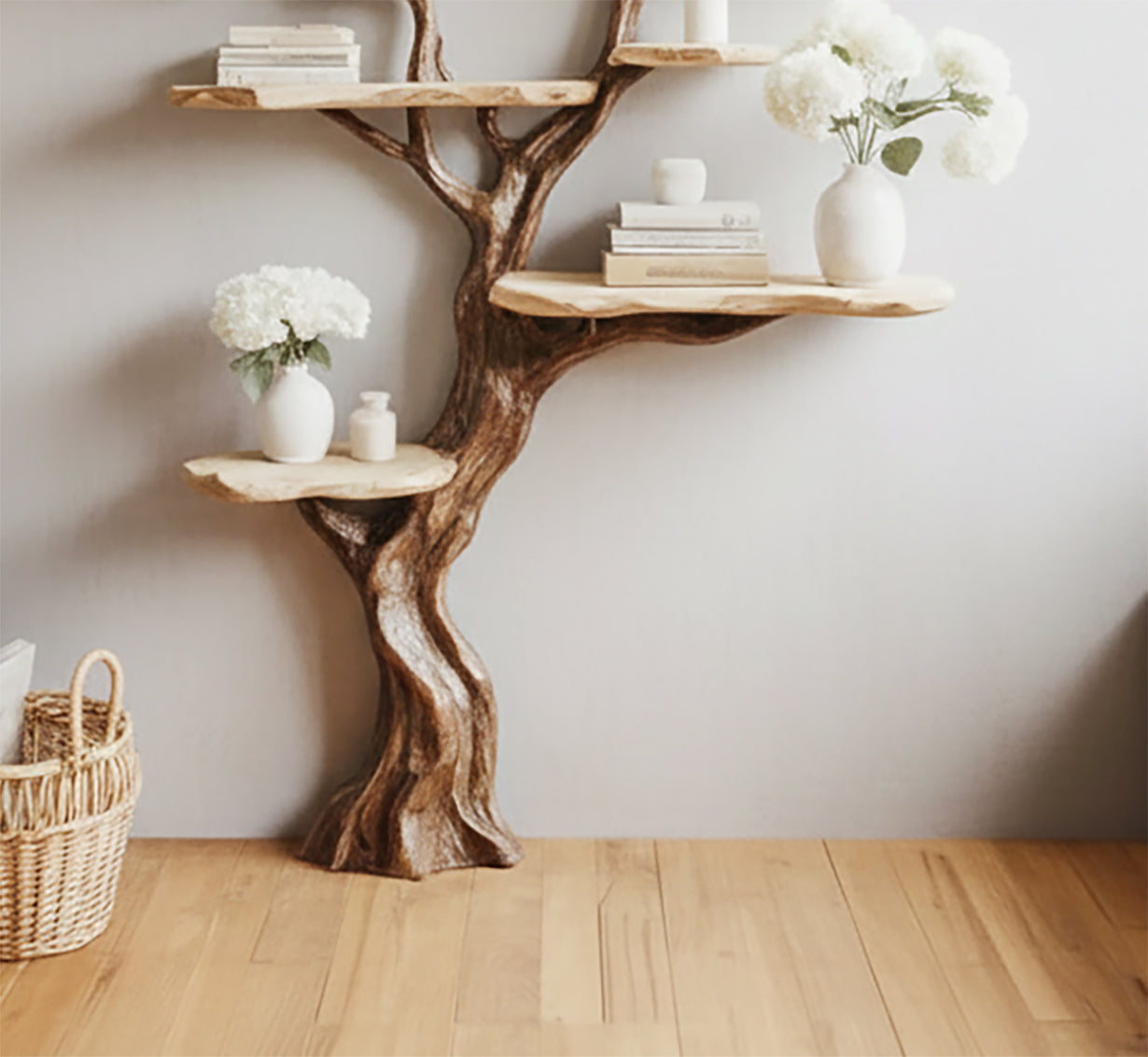 Solid Wood Tree Shelf – Handcrafted Nature-Inspired Display