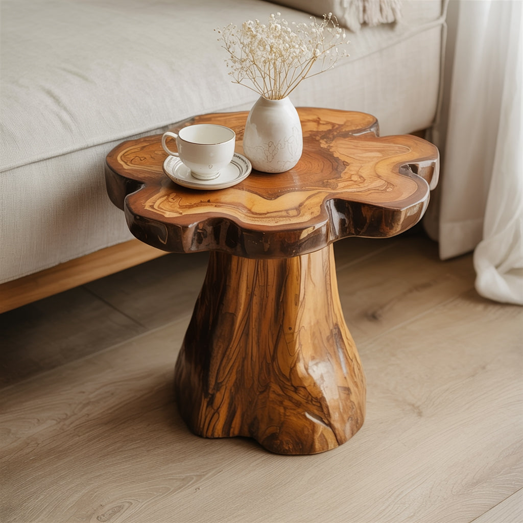 Handcrafted Live Edge End Table with Natural Grain for Artisanal Home Decor
