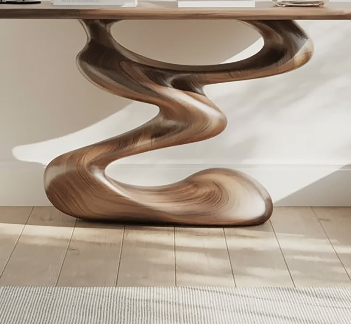 Artisan Solid Wood Console Table with Curved Sculptural Base – Minimalist Entryway Furniture