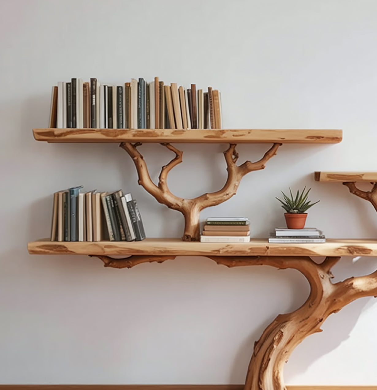 Tree Branch Floor Bookshelf – Solid Wood Live Edge Bookcase