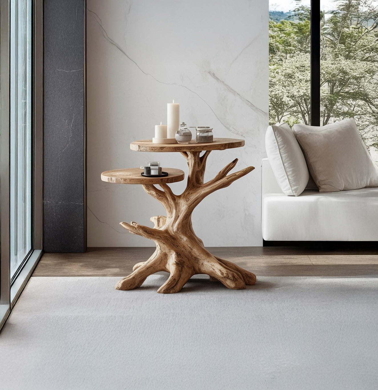 Handmade Solid Wood End Table, Tree Base Side Table, Rustic Home Decor