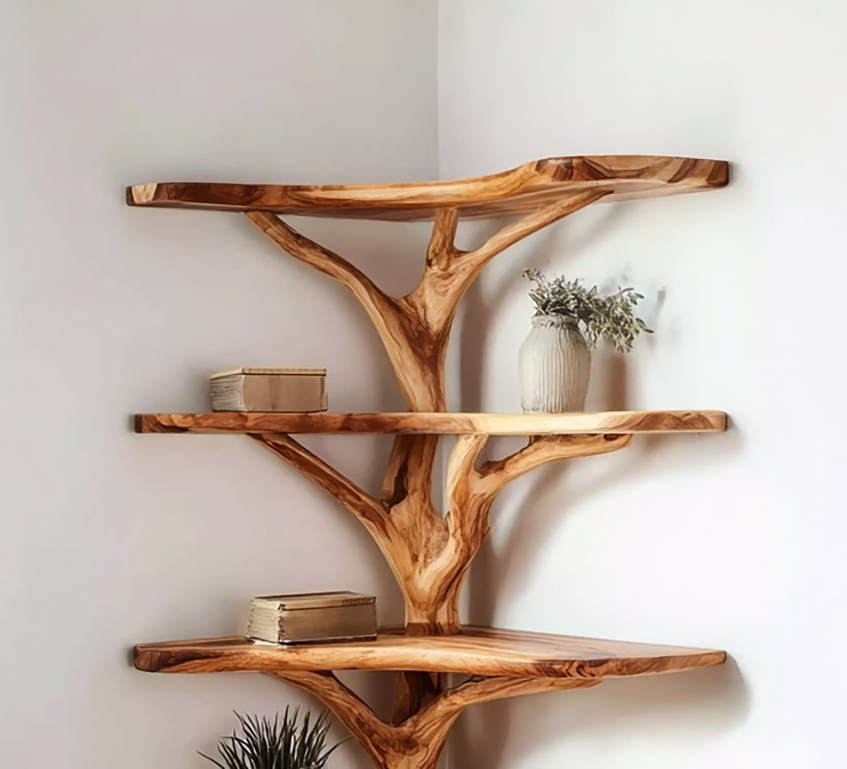 Rustic Tree-Inspired Corner Shelf – Handcrafted Branch Wood Furniture