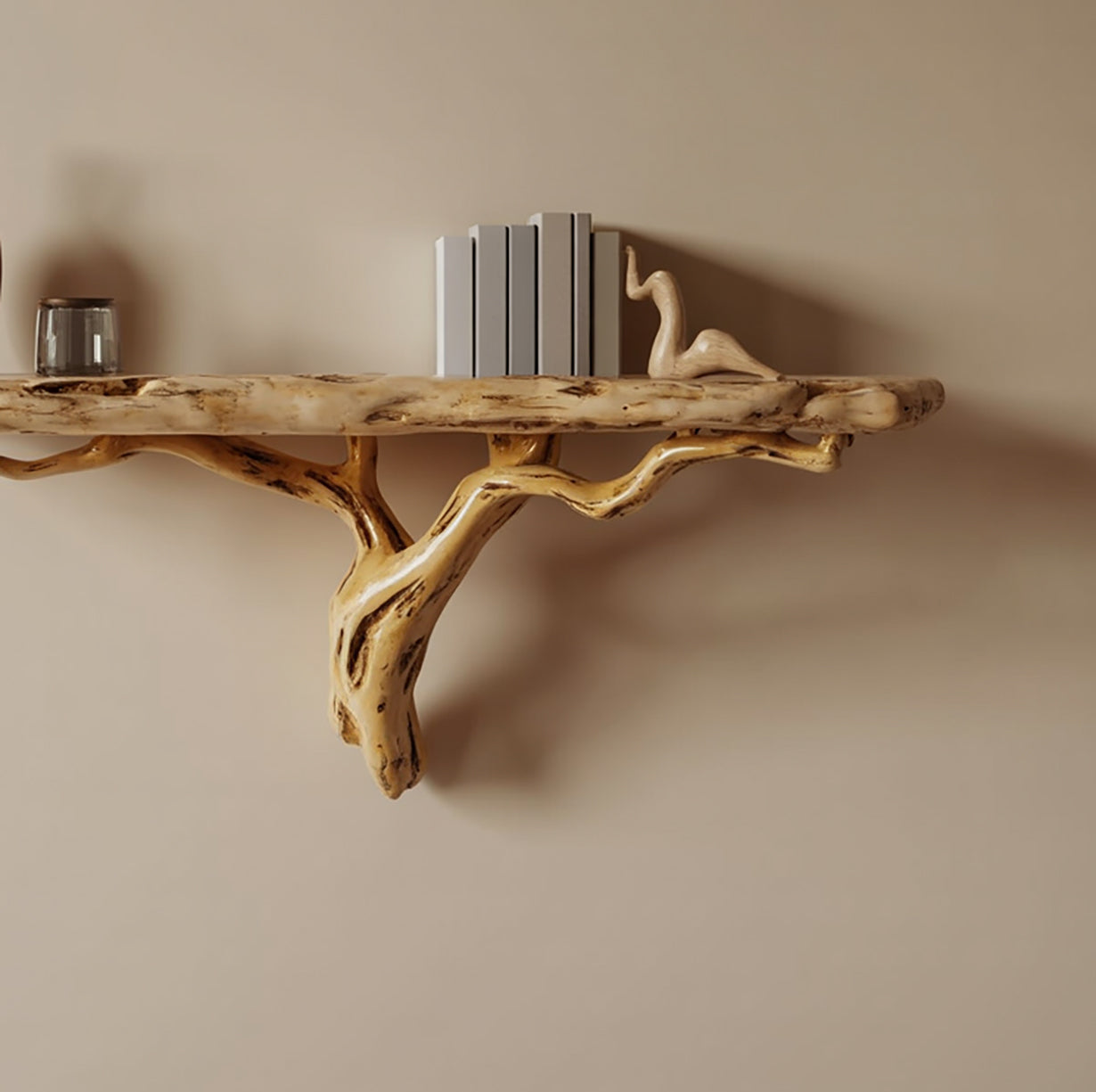 Tree Branch Floating Bookshelf – Reclaimed Solid Wood Wall Shelf