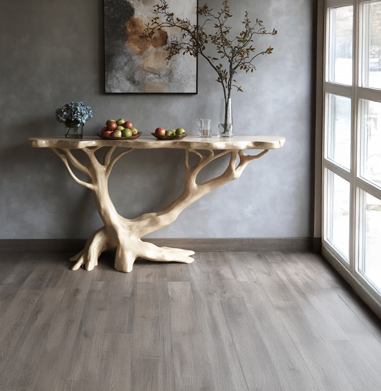 Sculptural Wooden Console Table – Tree-Inspired Entryway Table Handmade from Solid Wood